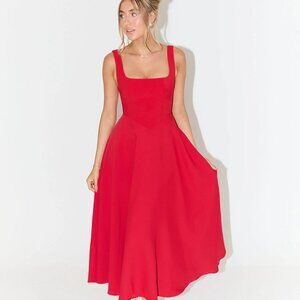 Odd Muse Red High Waist Midi Dress